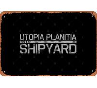 Zuhhgii Letrero retro de hojalata con diseño de Utopía Planitia Shipyards Vintage Funny Novedad Letreros de metal con texto en inglés "Man Cueva" - Letreros humorísticos para películas, música y bar