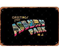 Zuhhgii Letrero retro de hojalata con texto en inglés "Greetings from Asbury Park New Jersey", estilo vintage, divertido, de metal, para hombre, cueva, películas, música, bar, arte, póster con