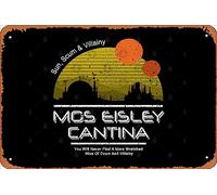 Zuhhgii Letrero retro de hojalata con texto en inglés "Mos Eisley Cantina" (versión vintage) vintage divertido y novedoso letrero de metal para hombre, cueva, letreros humorísticos, películas, música