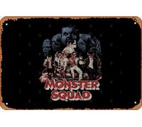 Zuhhgii Letrero retro de hojalata The Monster Squad, clásico de culto, horror, años 80, vintage, divertido, novedoso, letreros de metal, cueva, hombre, cueva, letreros humorísticos, películas, música