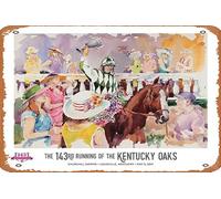 Zuhhgii Letreros de metal vintage, divertido póster oficial de la 143ª KENTUCKY OAKS (2017), póster de carreras de caballos (artista Jim Cantrell), letrero decorativo para pared, placa decorativa para