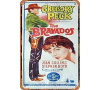 Zuhhgii Póster clásico retro de la película The BRAVADOS Original Daybill Póster de la película Gregory Peck Joan Collins Vintage Metal Tin Sign Old TV Film Poster Gift Karaoke Bar Pub Club Placas