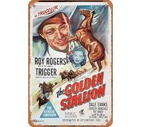 Zuhhgii Póster clásico vintage de la película The Golden Stallion original de una hoja, póster de película de Roy Rogers, muy raro, póster de metal retro, póster de TV, regalo para karaoke, bar, pub
