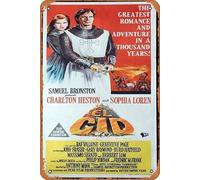 Zuhhgii Póster de película retro clásica EL CID Original Daybill Movie Poster Sophia Loren Charlton Heston Vintage Metal Tin Sign TV Film Poster Gift Karaoke Bar Pub Club Placas Decorativas de Pared