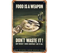 Zuhhgii Póster de película retro con texto en inglés "Food Is a Weapon Don't Waste It!", letrero de estaño para cafetería, restaurante, hogar, club, restaurante, hombre, cueva, regalo, vintage, 12 x 8
