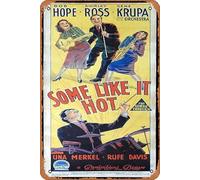 Zuhhgii Póster de película retro con texto en inglés "SOME LIKE IT HOT Long Daybill", póster de la película Bob Hope Shirley Ross Gene Krupa, cartel de lata de 8 x 12 pulgadas, vintage de película