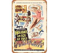 Zuhhgii Póster de película retro de 1957 con texto en inglés "Holiday on Ice 1957", letrero de metal vintage de 12 x 8 pulgadas