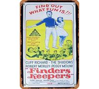 Zuhhgii Póster retro clásico de la película Old Movie FINDERS KEEPERS Original Daybill Movie Poster Cliff Richard and The Shadows Poster Vintage Metal Tin Sign TV Film Poster Gift Karaoke Bar Pub Club