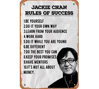 Zuhhgii Reglas de éxito Jackie Chan divertido cartel de estaño vintage para pared, póster de dibujos animados de anime, pintura de hierro, placa de metal para bar, cafetería, garaje, hogar, regalo
