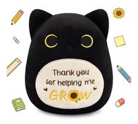 Zuicxlsy Peluche de gato negro, regalo de agradecimiento para maestros de 8 pulgadas, animal de peluche de gato negro con agradecimiento por ayudarme a crecer palabras, bonito juguete de peluche para
