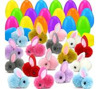 Zuieusa 24 huevos de Pascua rellenos de conejo precargados con 24 bonitos juguetes de conejitos para niños relleno de huevos de Pascua