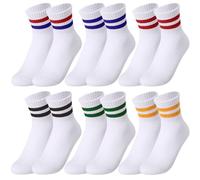 Zuimei 6 Pairs Boys Girls Socks Kids Sport Crew Socks Junior Cotton School Sports Sock, Striped Stretchy Athletic Sock for Girls and Boys 6-12 Years