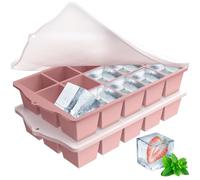 ZUIMENG Cubiteras para Hielo con Tapa, Cubitera Hielo Grande Silicona Hielera sin BPA, Apilables Cubitos de Hielo para Cócteles, Whisky, Vino, Puré de Frutas (Rosa, 2 Piezas)