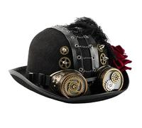 ZUJIABAO Accesorio de fiesta temática, sombrero victoriano redondo con cadena de engranaje para gafas y tocado punk de flores rosas para Halloween, sombrero punk con cadena de engranaje