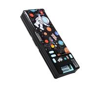 ZUJIABAO Estuche multifuncional con calculadora, sacapuntas de dibujos animados, estuche de gran capacidad para estudiantes y niños, organizadores de escritorio con calculadora, Astronauta negro