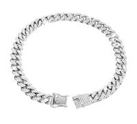 ZUJIABAO Lujoso collar de perro de eslabones cubanos con cadena de metal y cristales artificiales brillantes para fiestas pequeñas a grandes, accesorio moderno