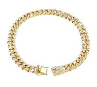 ZUJIABAO Lujoso collar de perro de eslabones cubanos con cadena de metal y cristales artificiales brillantes para fiestas pequeñas a grandes, accesorio moderno