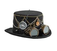 ZUJIABAO Sombrero de la era industrial, cadena de metal para Coser gafas oscuras para fiestas de disfraces, Halloween, eventos, accesorios de fotos, parte superior oscura con gafas
