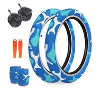 ZUKKA Pack de 2 Neumáticos para Bicicleta de 20 Pulgadas Plegables para Niños y Pack de 2 Cámaras de Aire de 20 Pulgadas con Válvula AV de 48mm Compatible Neumáticos para Bicicleta de 20x2.125 y