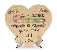 ZUKLA Embalaje para regalos de dinero tiempo a dos regalos - con tubo de ensayo y soporte - Tiempo en lugar de cosas Vale - Embalaje de madera para regalo de dinero