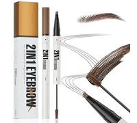 Zukqvrivelig 2 en 1 Lápiz de Cejas + Tinte para Cejas, Prueba de Manchas y Duradero Waterproof, LapizCejas Microblading para Cejas Naturales(Marrón #02)