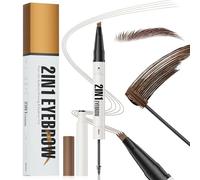 Zukqvrivelig Lápiz de Cejas 2 En 1 + Tinte para Cejas, Resistente al Agua, Resistente a Las Manchas, LapizCejas Microblading Waterproof para Cejas Naturales (#02Marrón)