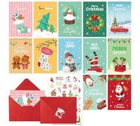 ZukQvrivelig Set de Tarjetas de Navidad, 2 Tarjetas de Navidad con Sobre + 2 Pegatinas, Tarjetas Postales de Navidad Coloridas para Deseos, Kit DIY para Amigos & Familia