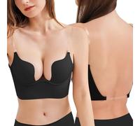 ZUKULIFE Sujetadores de espalda baja para mujer con tirantes transparentes, escote en V profundo, push up, corte bajo, convertible, para añadir copa, Negro -, 85C