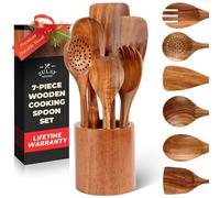 Zulay Kitchen 7 cucharas de madera de alta calidad para cocinar, utensilios de madera de teca con acabado suave para cocinar, madera de teca natural con acabado suave, utensilios de cocina de madera
