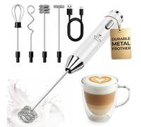 Zulay Kitchen Espumador de leche recargable de metal, 3 accesorios de batidor de mano, carga USB-C de 1800 mAh, mezclador eléctrico de bebidas para proteínas, matcha y polvos, una carga dura hasta 6