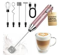 Zulay Kitchen Espumador de leche recargable de metal, 3 accesorios de batidor de mano, carga USB-C de 1800 mAh, mezclador eléctrico de bebidas para proteínas, matcha y polvos, una carga dura hasta 6