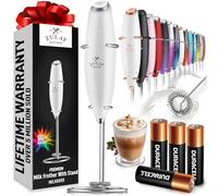 Zulay Kitchen Potente varita espumadora de leche con 4 pilas AA Duracell, mezclador de bebidas de mano ultrarrápido, batidor eléctrico de espuma para café, latte, capuchino, matcha y crema
