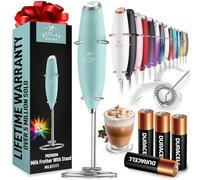 Zulay Kitchen Potente varita espumadora de leche con 4 pilas AA Duracell, mezclador de bebidas de mano ultrarrápido, batidor eléctrico de espuma para café, latte, capuchino, matcha y crema