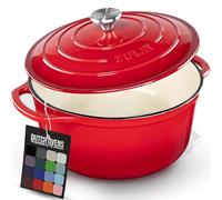 Zulay Olla holandesa de hierro fundido esmaltado de 6 cuartos con tapa, apta para horno hasta 260.0 °C, perfecta para hornear pan, guisos, estofados y cazuelas, utensilios de cocina de hierro fundido
