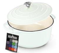 Zulay Olla holandesa de hierro fundido esmaltado de 6 cuartos con tapa, apta para horno hasta 260.0 °C, perfecta para hornear pan, guisos, estofados y cazuelas, utensilios de cocina de hierro fundido