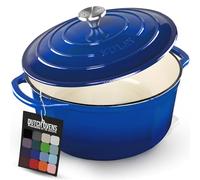 Zulay Olla holandesa de hierro fundido esmaltado de 6 cuartos con tapa, apta para horno hasta 260.0 °C, perfecta para hornear pan, guisos, estofados y cazuelas, utensilios de cocina de hierro fundido