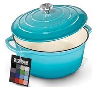 Zulay Olla holandesa de hierro fundido esmaltado de 6 cuartos con tapa, apta para horno hasta 260.0 °C, perfecta para hornear pan, guisos, estofados y cazuelas, utensilios de cocina de hierro fundido