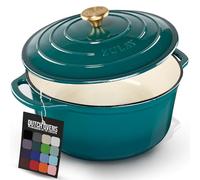 Zulay Olla holandesa de hierro fundido esmaltado de 6 cuartos con tapa, apta para horno hasta 260.0 °C, perfecta para hornear pan, guisos, estofados y cazuelas, utensilios de cocina de hierro fundido