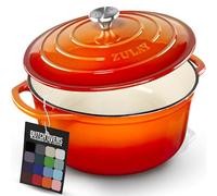 Zulay Olla holandesa de hierro fundido esmaltado de 6 cuartos con tapa, apta para horno hasta 260.0 °C, perfecta para hornear pan, guisos, estofados y cazuelas, utensilios de cocina de hierro fundido