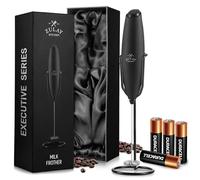 Zulay Original Espumador de leche de mano para lattes - Batidor de bebidas para café, mini espumador para capuchino, frappe, matcha, chocolate caliente por Milk Boss (Negro)