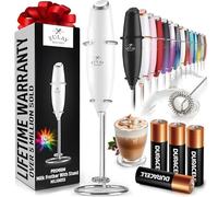 Zulay - Potente espumador de leche (4 pilas Duracell incluidas) - Espumador de leche de mano para café, potente espumador de leche para capuchino, frappé, matcha y crema, color blanco
