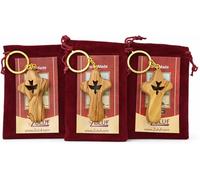 Zuluf Juego de 3 llaveros hechos a mano con cruz de madera de olivo de Belén, cruces de comodidad de paloma del espíritu santo de 2.55 pulgadas, regalo cristiano religioso para hombres y mujeres