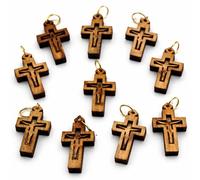Zuluf PEN225 - 10 colgantes de cruz católica de madera de olivo, hechos a mano, para hacer rosarios, collares y regalos cristianos