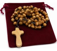 Zuluf Rosario de madera de olivo angelical y bolsa | Cuentas de oración católica hechas a mano de Belén Tierra Santa | Collar de rosario de regalo para bautizo, confirmación, comunión