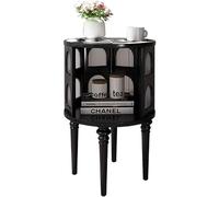 ZUMAHA Práctico Mesita de Noche Moderna, mesita de Noche Redonda con Estante de Almacenamiento, sofá Circular de Madera Maciza, Soporte de Planta Negra Lateral, Soporte de teléfono Buro