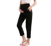 ZUMIY Pantalones de maternidad para descansar, pantalones de embarazo sobre el vientre, ropa deportiva elástica, ropa de maternidad con bolsillos, Negro -, X-Large