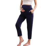 ZUMIY Pantalones de maternidad para embarazo, pantalones elásticos sobre el vientre, ropa deportiva para maternidad, pantalones deportivos con bolsillos, Azul marino, Large