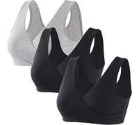 ZUMIY Sujetadores de lactancia de maternidad, sin costuras, para embarazo y lactancia, cómodo brasier inalámbrico para dormir por la noche, negro, negro, gris, paquete de 3, M