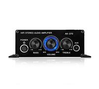 Zunate AK270 Mini Amplificador de Potencia Estéreo de 2 Canales, Amplificador de Audio Portátil de 40 W para Coche y Hogar, de Sonido de Entrada Auxiliar con Perillas LED Azules, de Altavoz de