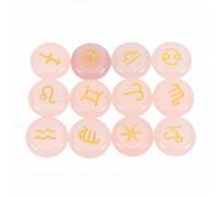 Zunate Juego de 12 Piedras de Runa de Cuarzo Rosa, Piedras de Cristal Grabadas para Decoración del Hogar, Meditación de Yoga, de Adivinación de Cristal Natural